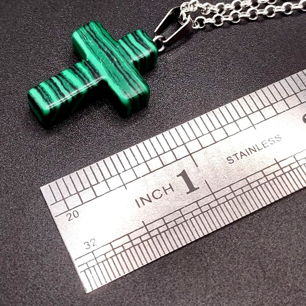 925 Silver Necklace W/ Green Malachite Stone Cross Anniversary Birthday Gift